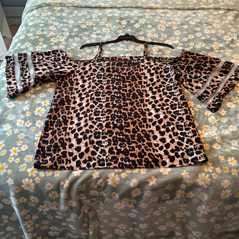 Animal Print Cold-Shoulder Blouse – Size 2X